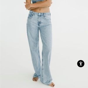 Zara RHINESTONE TRF WIDE LEG JEANS